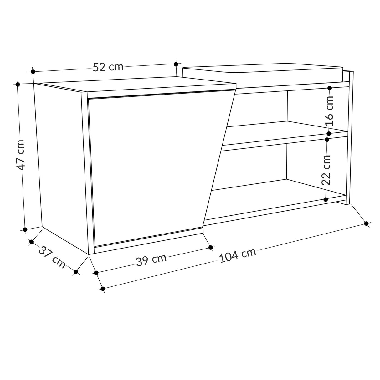 Schuhschrank Fiona Eiche Anthrazit Melamin 104x37x47 cm