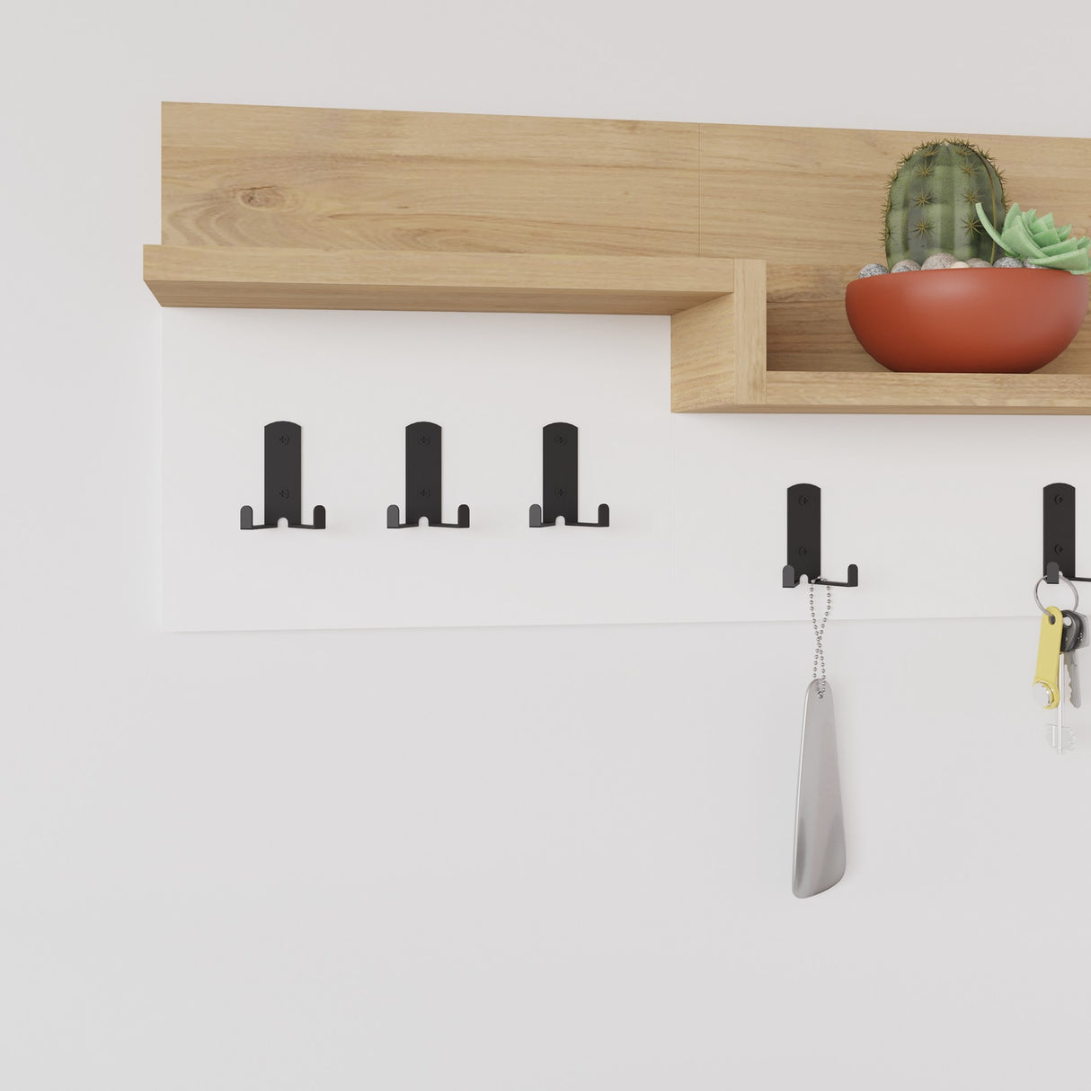 Garderobe 5-Haken Weiß, Eichenholz Melamin - 65 cm 