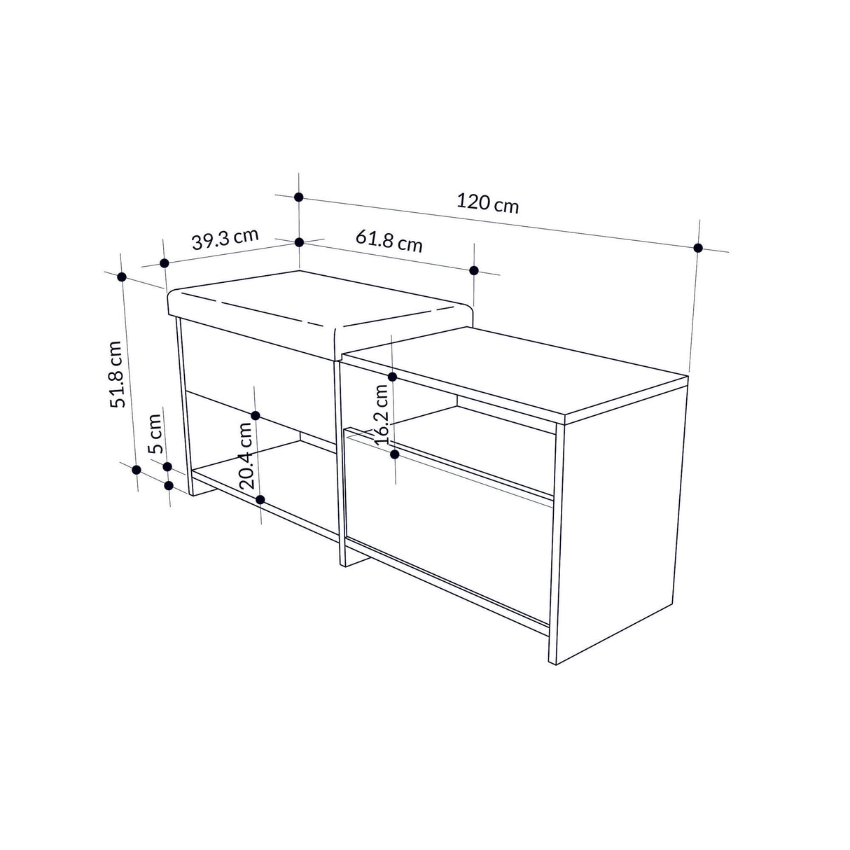 Schuhschrank Filux weißes Melamin 120.3x51x40,5 cm