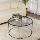 Moderne Ronde Salontafel Uru Zwart - Grijs Glas - 80 cm