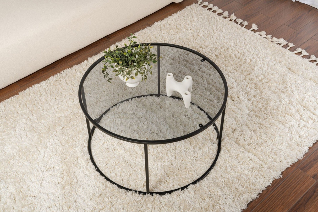 Moderne Ronde Salontafel Uru Zwart - Grijs Glas - 80 cm