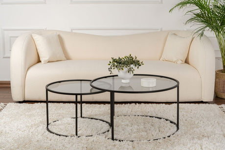 Moderne runde Couchtisch-Set aus 2 Uru Schwarz - Graues Glas - 80/60 cm 