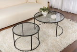 Moderne Ronde Salontafel Set van 2 Uru Zwart - Grijs Glas - 80/60 cm