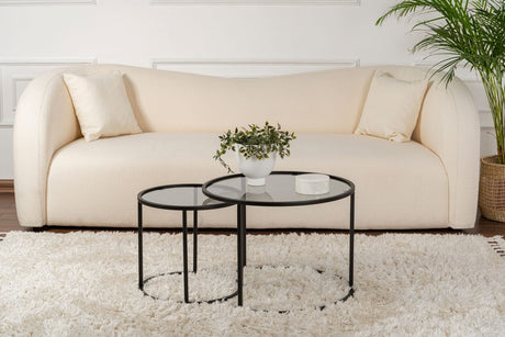 Moderne runde Couchtisch-Set aus 2 Uru Schwarz - Graues Glas - 60/42 cm 