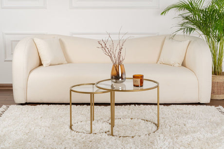 Moderne Runde Couchtisch-Set aus 2 Uru Gold - Transparentes Glas - 60/42 cm 