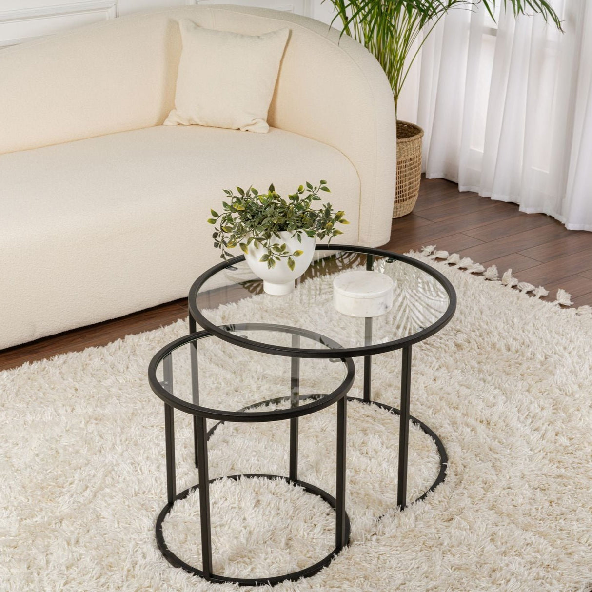 Moderne Runde Couchtisch Set von 2 Uru Schwarz - Transparentes Glas - 60/42 cm 