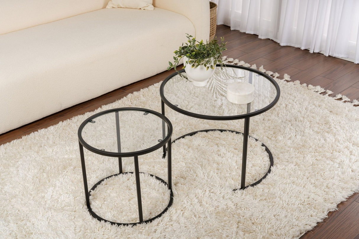 Moderne Runde Couchtisch Set von 2 Uru Schwarz - Transparentes Glas - 60/42 cm 