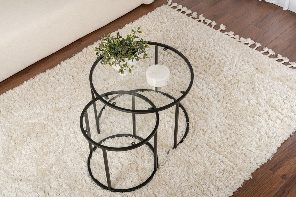 Moderne Runde Couchtisch Set von 2 Uru Schwarz - Transparentes Glas - 60/42 cm 