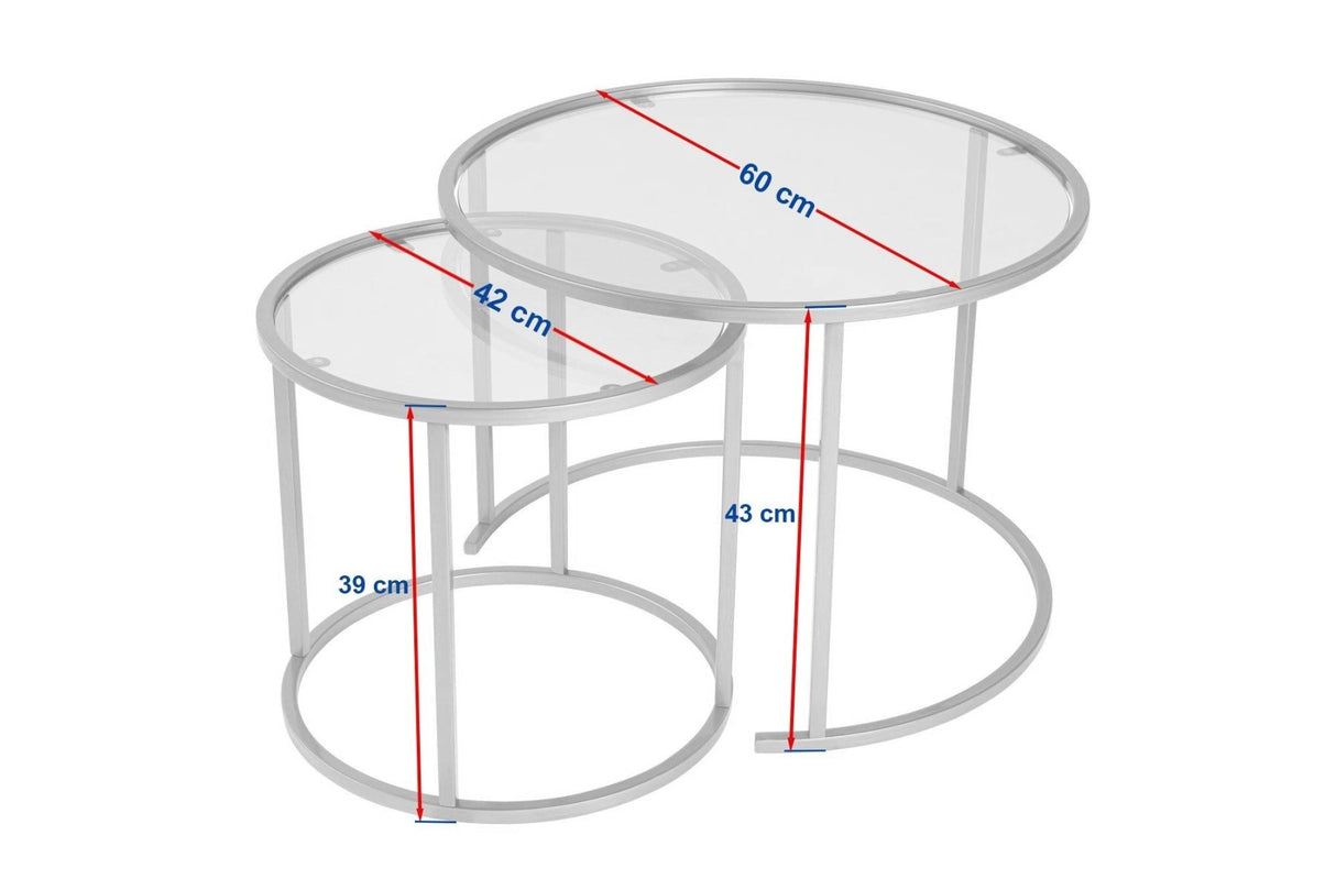 Moderne Runde Couchtisch Set von 2 Uru Schwarz - Transparentes Glas - 60/42 cm 