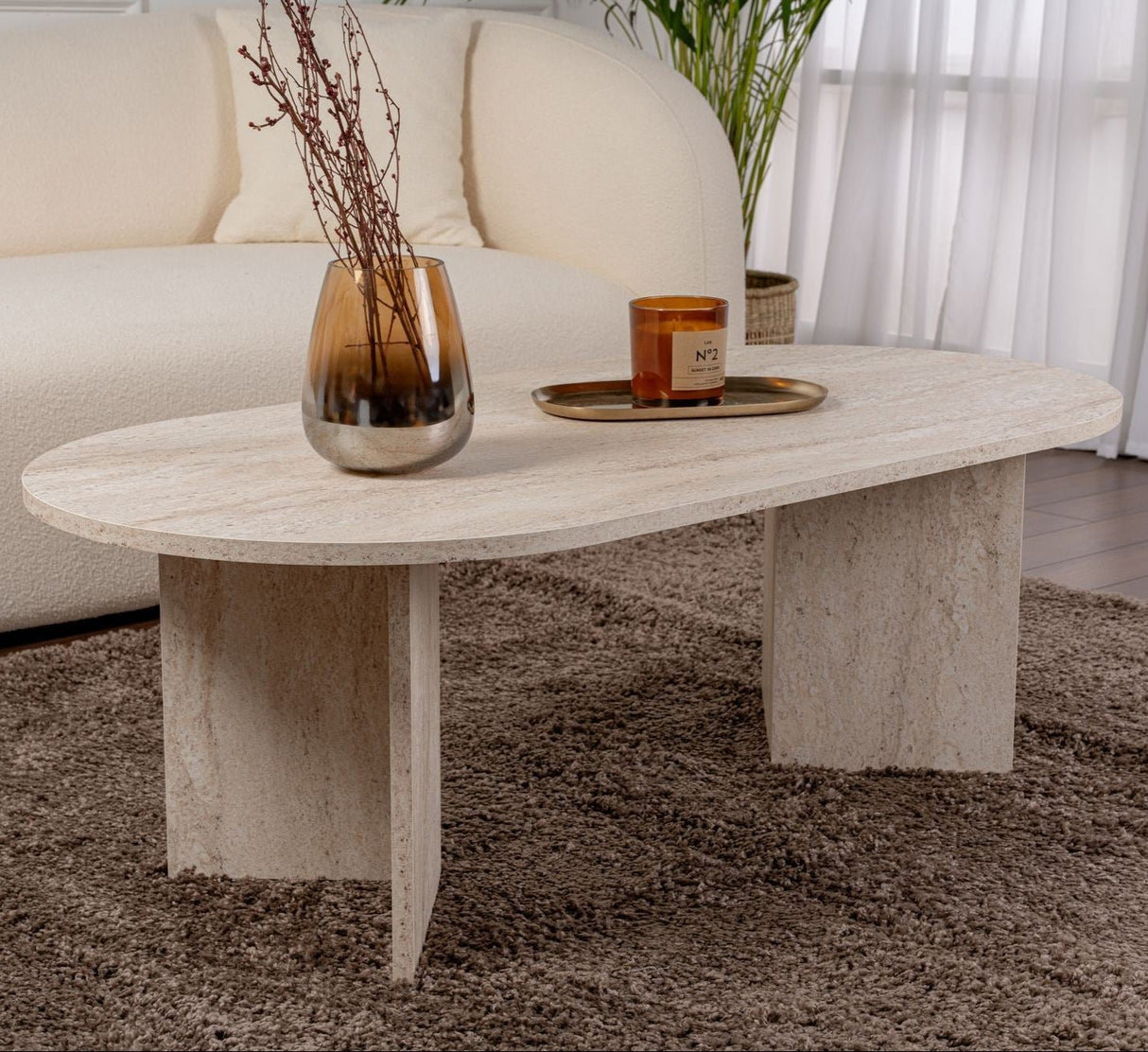 Ovaler Couchtisch Travertin-Look Sabla - 119x60 