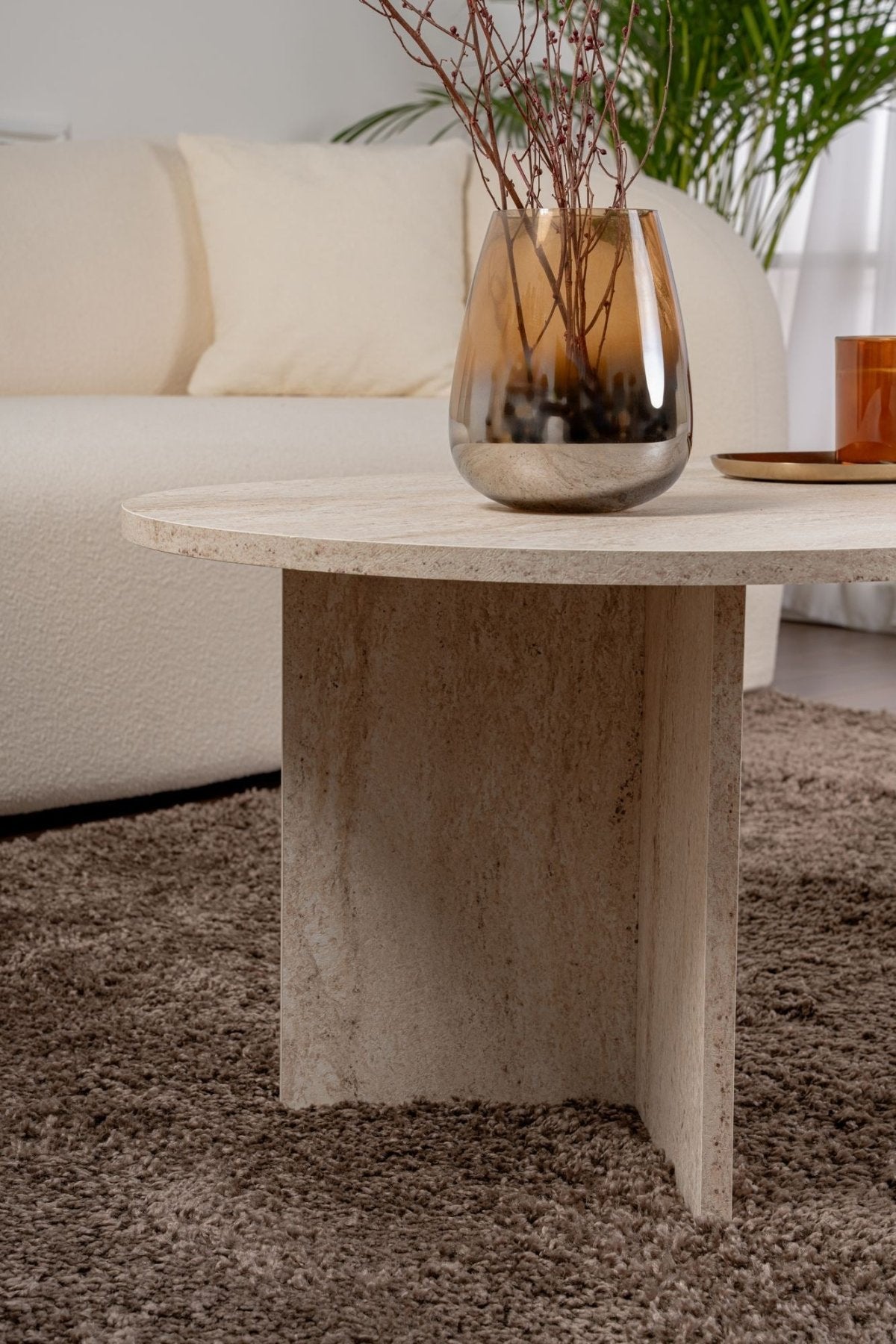 Ovaler Couchtisch Travertin-Look Sabla - 119x60 