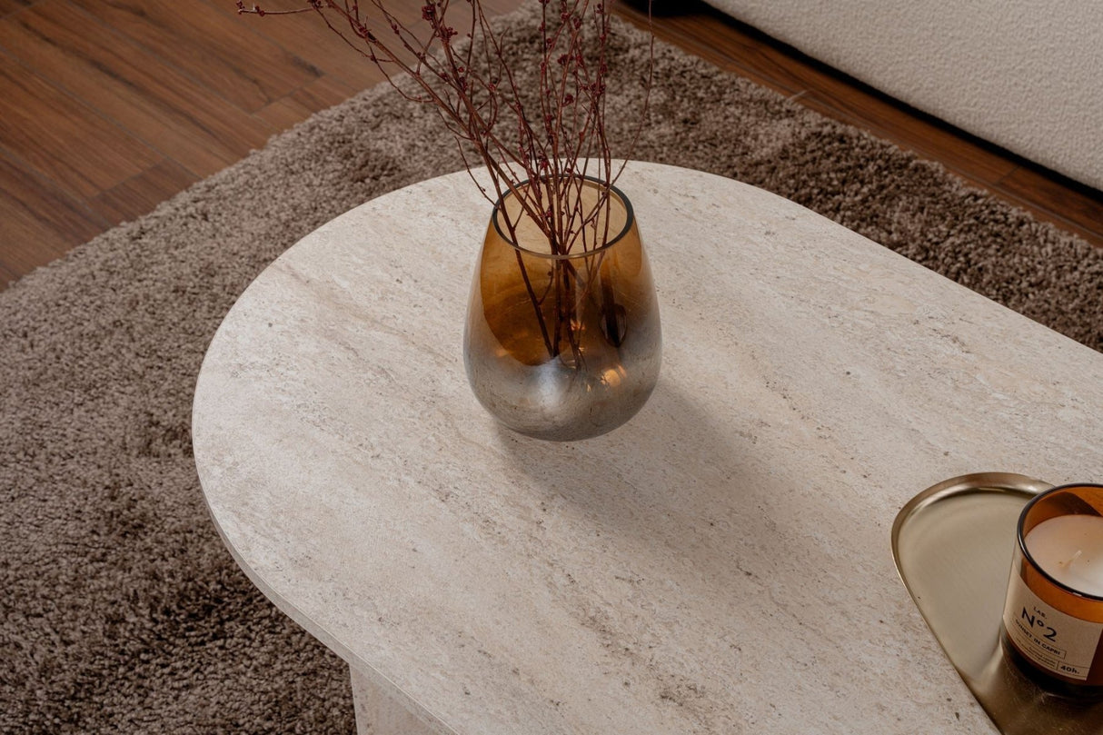 Ovaler Couchtisch Travertin-Look Sabla - 119x60 