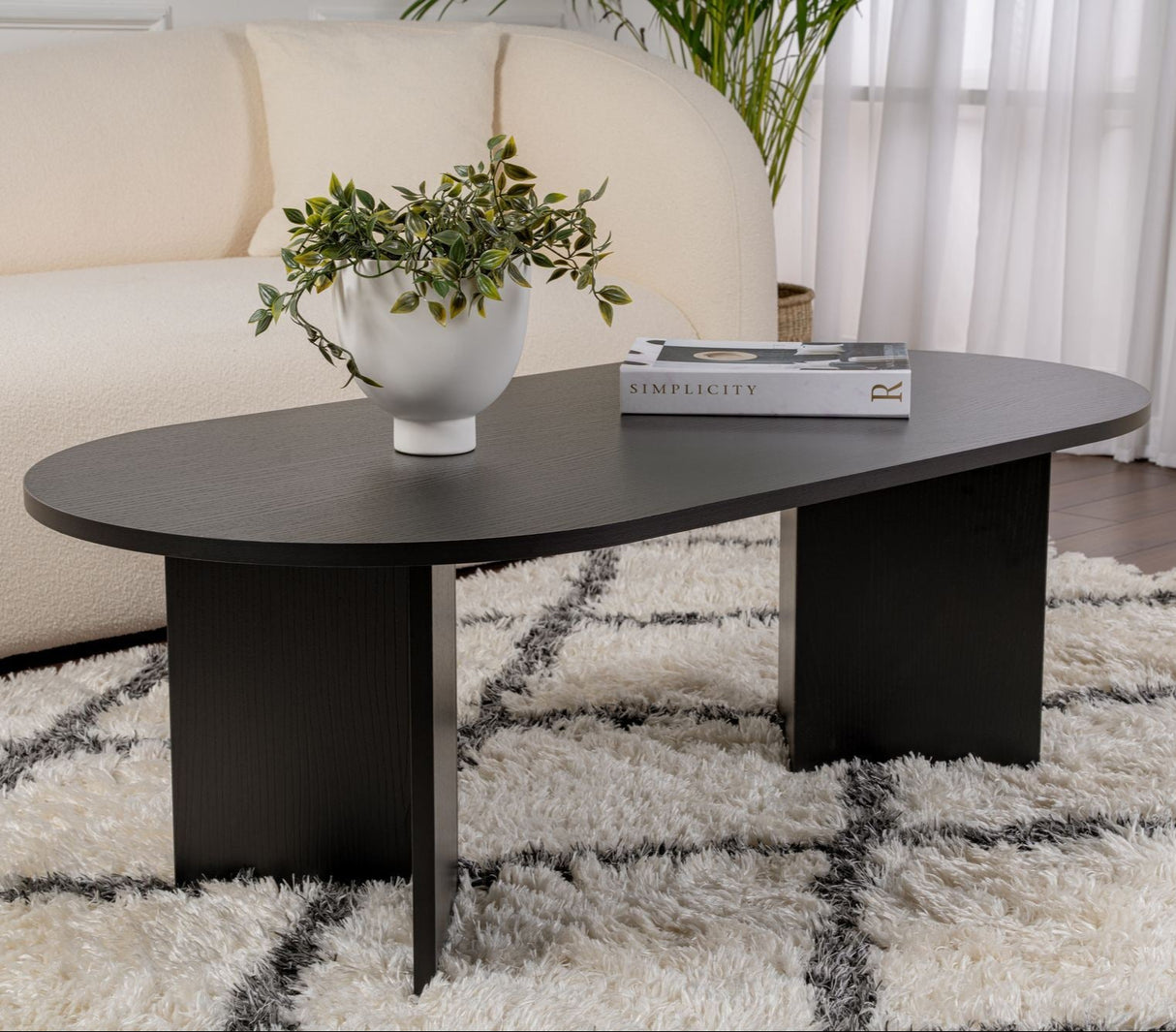 Ovaler Couchtisch Schwarz Holzoptik Sabla - 119x60 