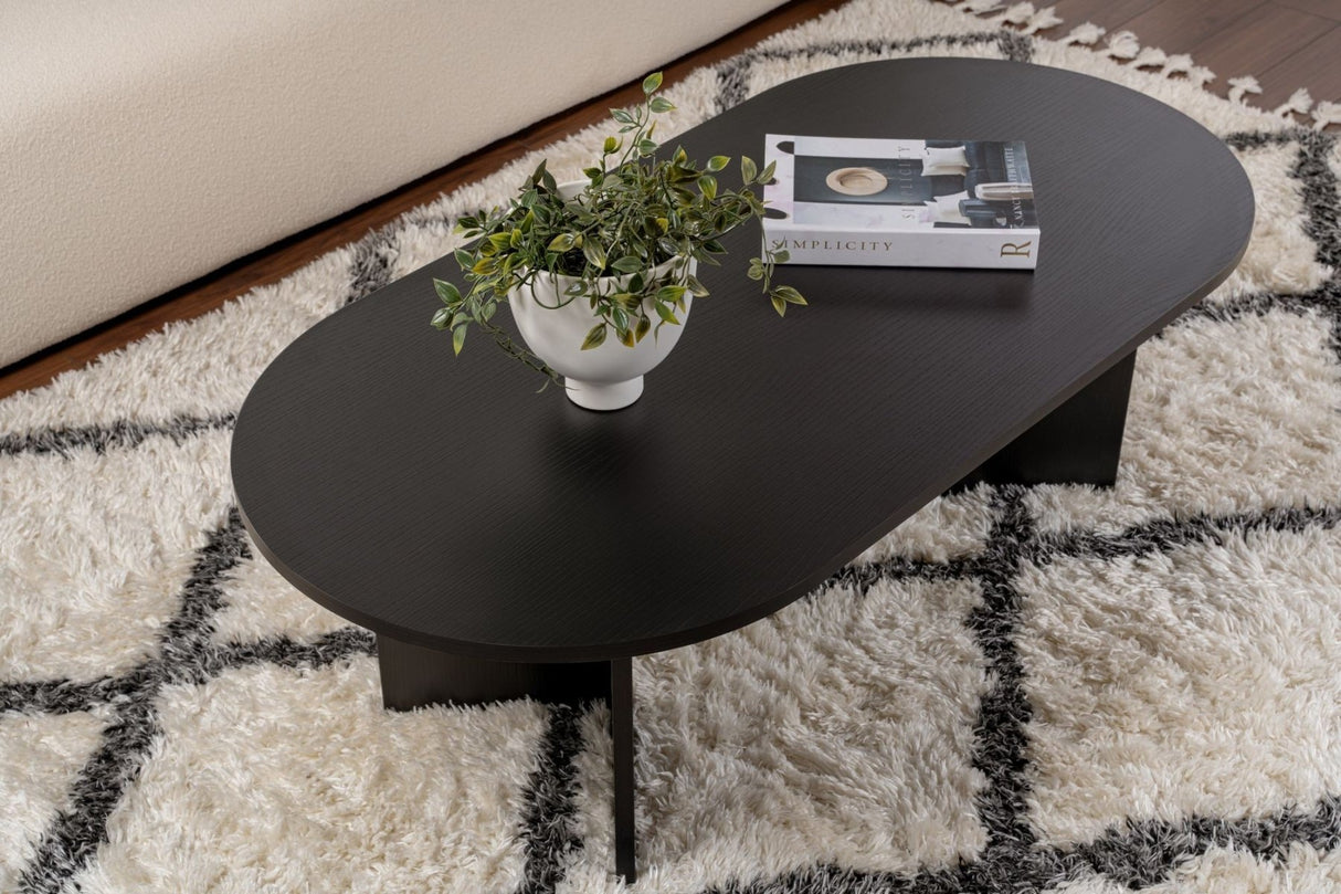 Ovaler Couchtisch Schwarz Holzoptik Sabla - 119x60 