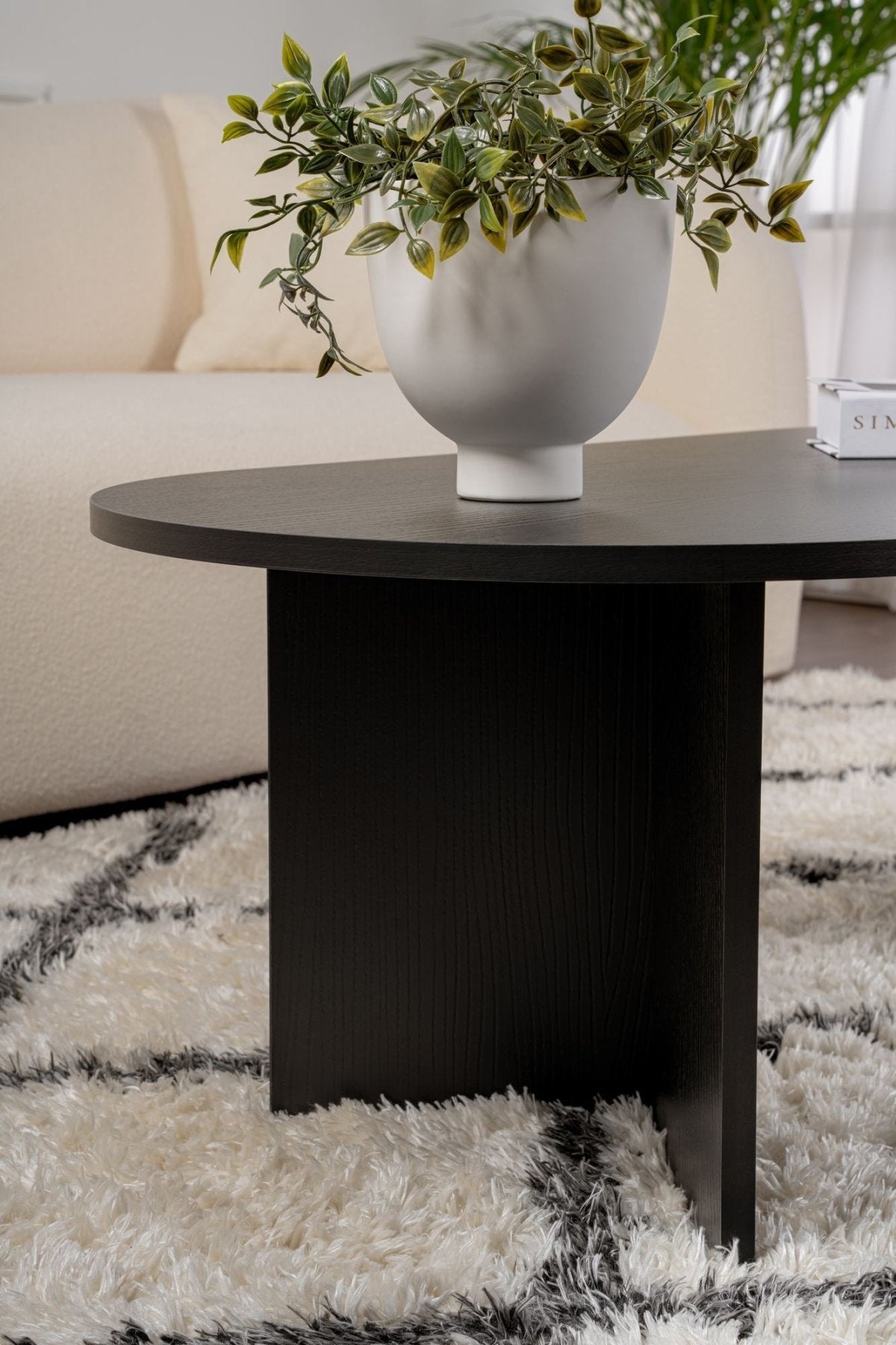 Ovaler Couchtisch Schwarz Holzoptik Sabla - 119x60 