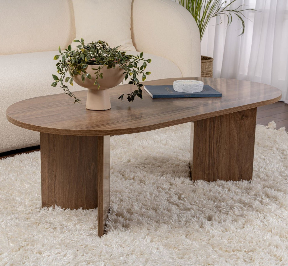 Ovale Salontafel Walnoot Look Sabla - 119x60