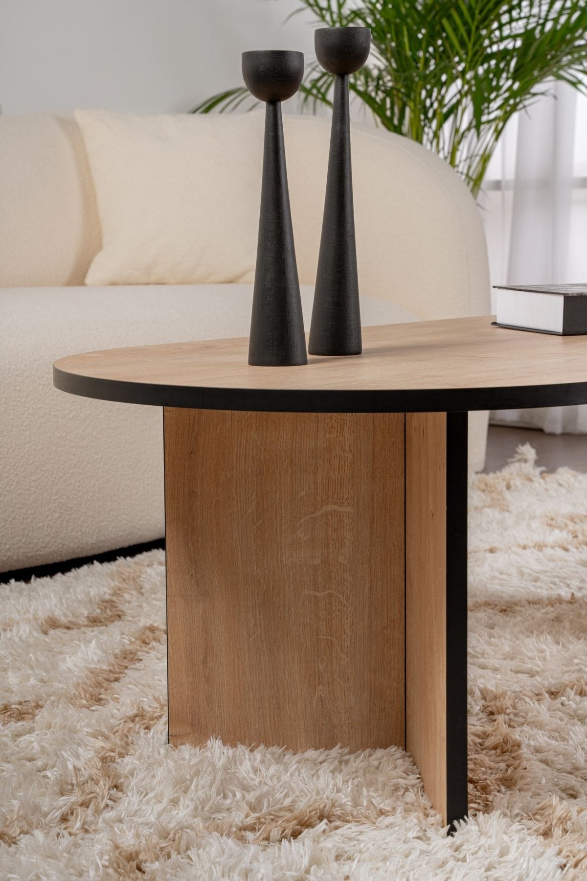 Salontafels - Salontafel eikenhout zwart melamine boogvorm Koda 119x60 cm - Dimehouse