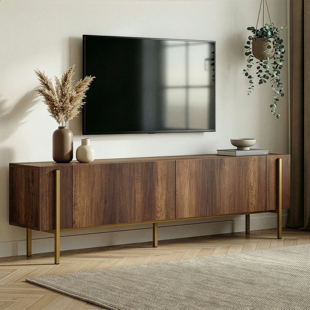 TV-Schrank Nexus in Walnussoptik mit Gold 180 cm Barocker Walnusslook mit Gold Melaminbeschichtetes Holz