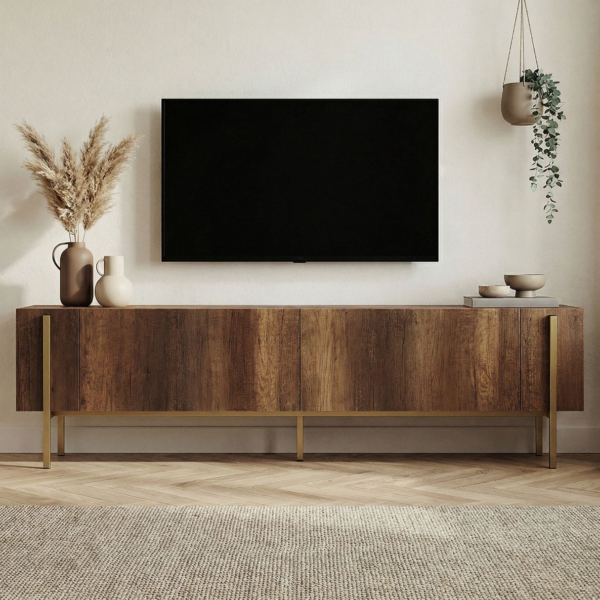 TV-Schrank Nexus in Walnussoptik mit Gold 180 cm Barocker Walnusslook mit Gold Melaminbeschichtetes Holz