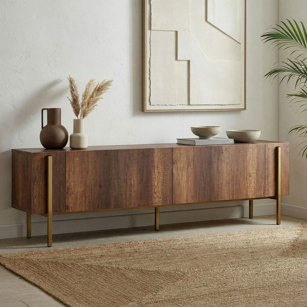 TV-Schrank Nexus in Walnussoptik mit Gold 180 cm Barocker Walnusslook mit Gold Melaminbeschichtetes Holz