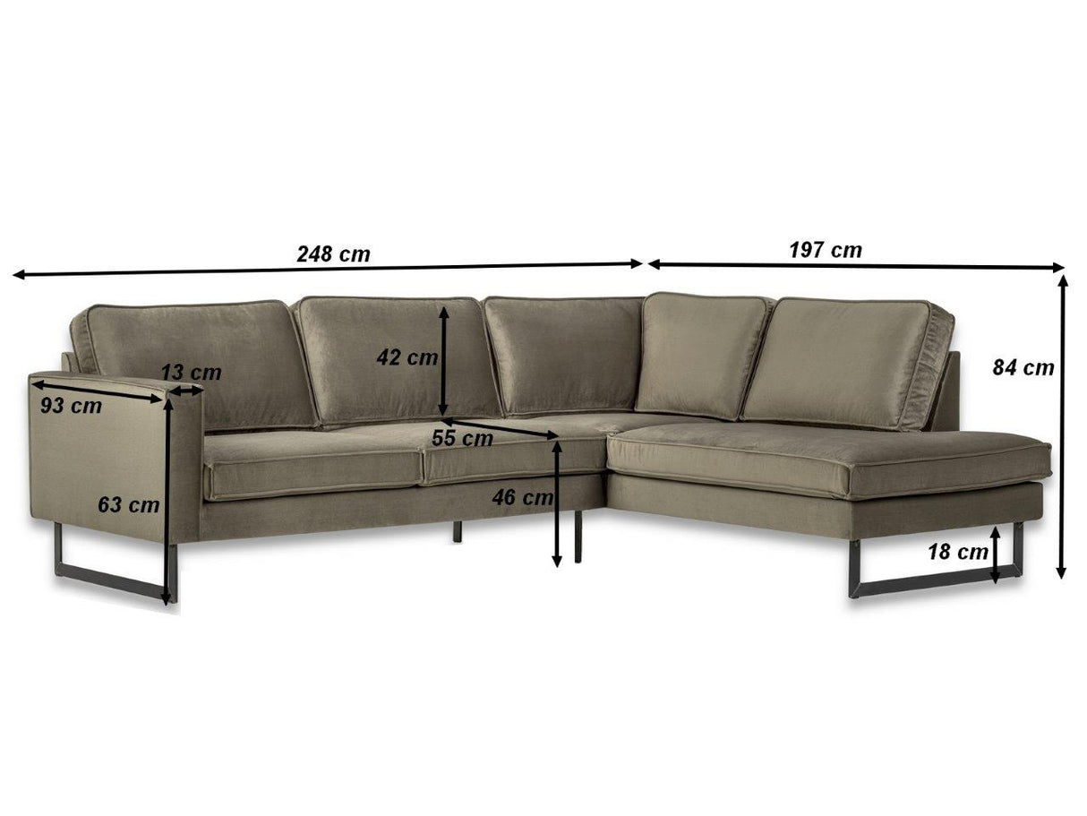 Ecksofa Quinn Samt Champagner Taupe lose Kissen links 
