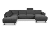 Moderne U-Bank Hoekbank Links Antraciet Stof Aniko 310x197x78 cm
