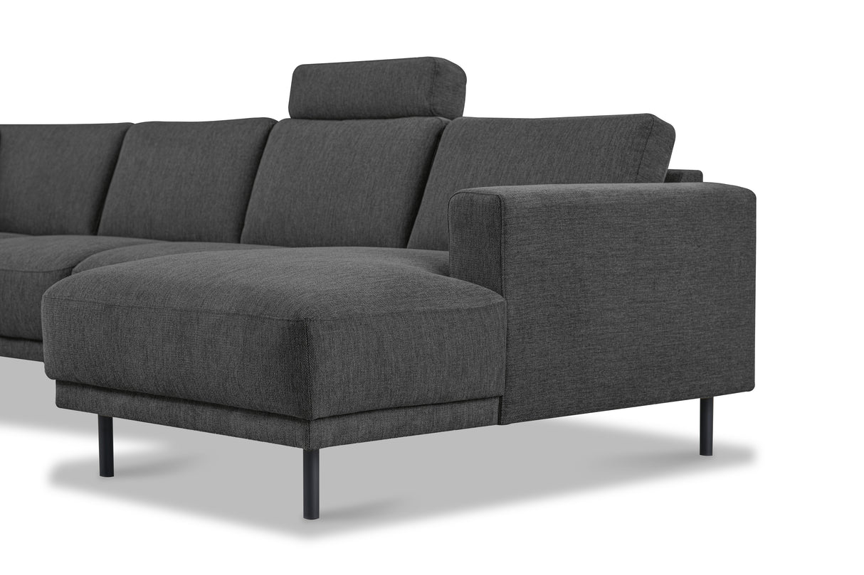 Moderne U-Bank Hoekbank Links Antraciet Stof Aniko 310x197x78 cm