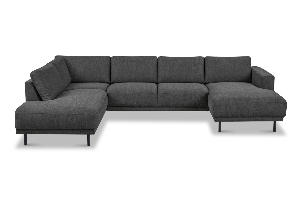 Moderne U-Bank Hoekbank Links Antraciet Stof Aniko 310x197x78 cm