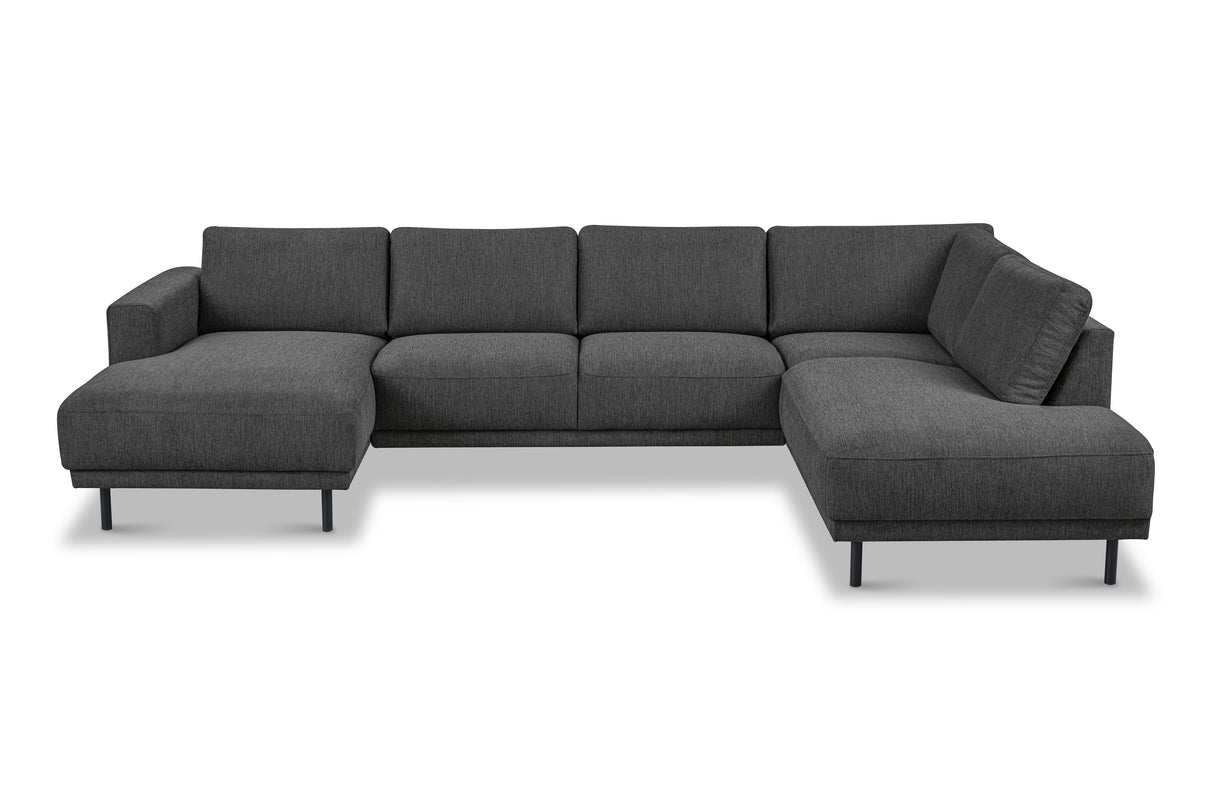 Moderne U-Bank Hoekbank Rechts Antraciet Stof Aniko 310x197x78 cm
