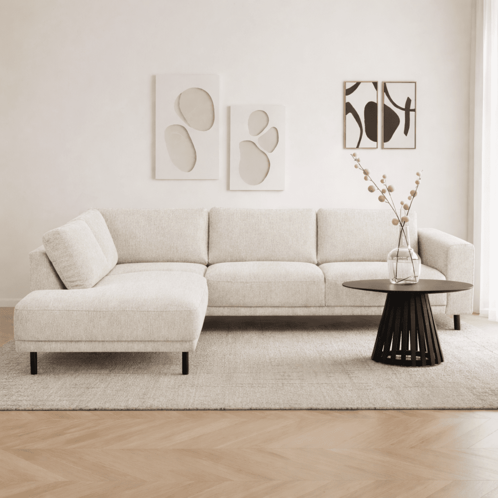 Modernes 3-Sitzer Ecksofa links beige Stoff Aniko mit Liege 240x197x78 cm