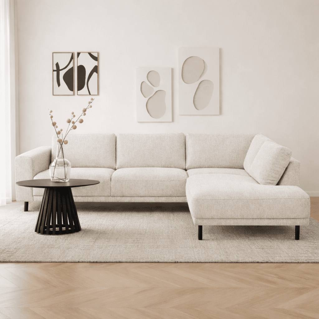 Moderner 3-Sitzer Ecksofa Rechts Beige Stoff Aniko mit Liege 240x197x78 cm