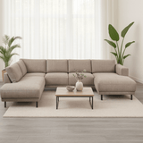 Modernes U-Sofa Ecksofa links, taupe Stoff Aniko, 310x197x78 cm