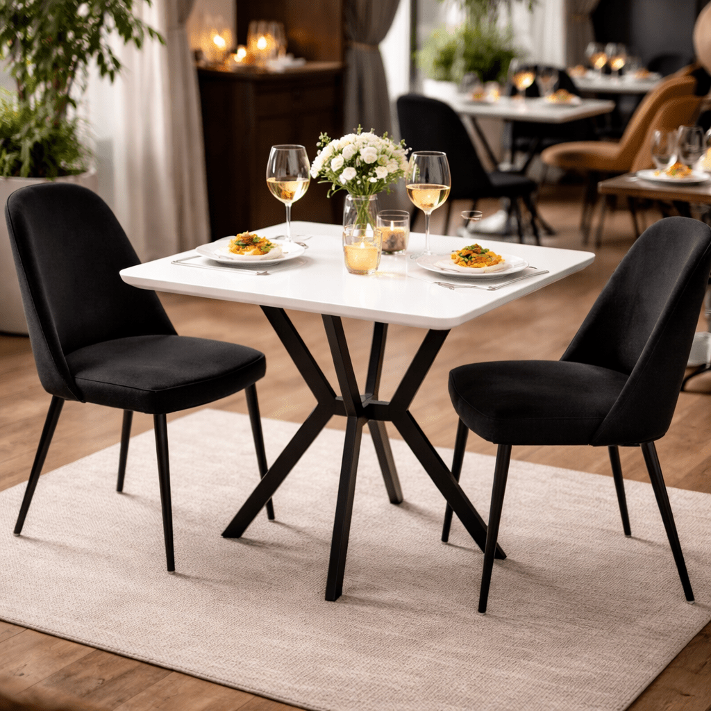 Bistrotafels - Bistro eettafel wit marmerlook melamine - 70x70 cm - Elmo - Dimehouse