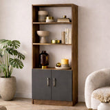 Boekenkasten - Boekenkast Aventur Walnoot Antraciet Melamine 63,6x140x37,6 cm - Dimehouse
