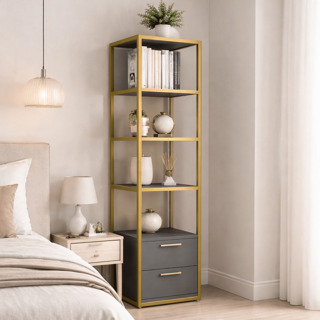 Bücherregal Robbins Gold Gold Anthrazit Melamin 39x160x39 cm