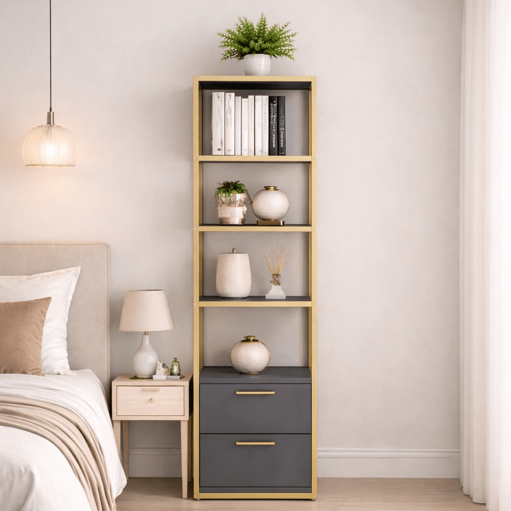 Bücherregal Robbins Gold Gold Anthrazit Melamin 39x160x39 cm