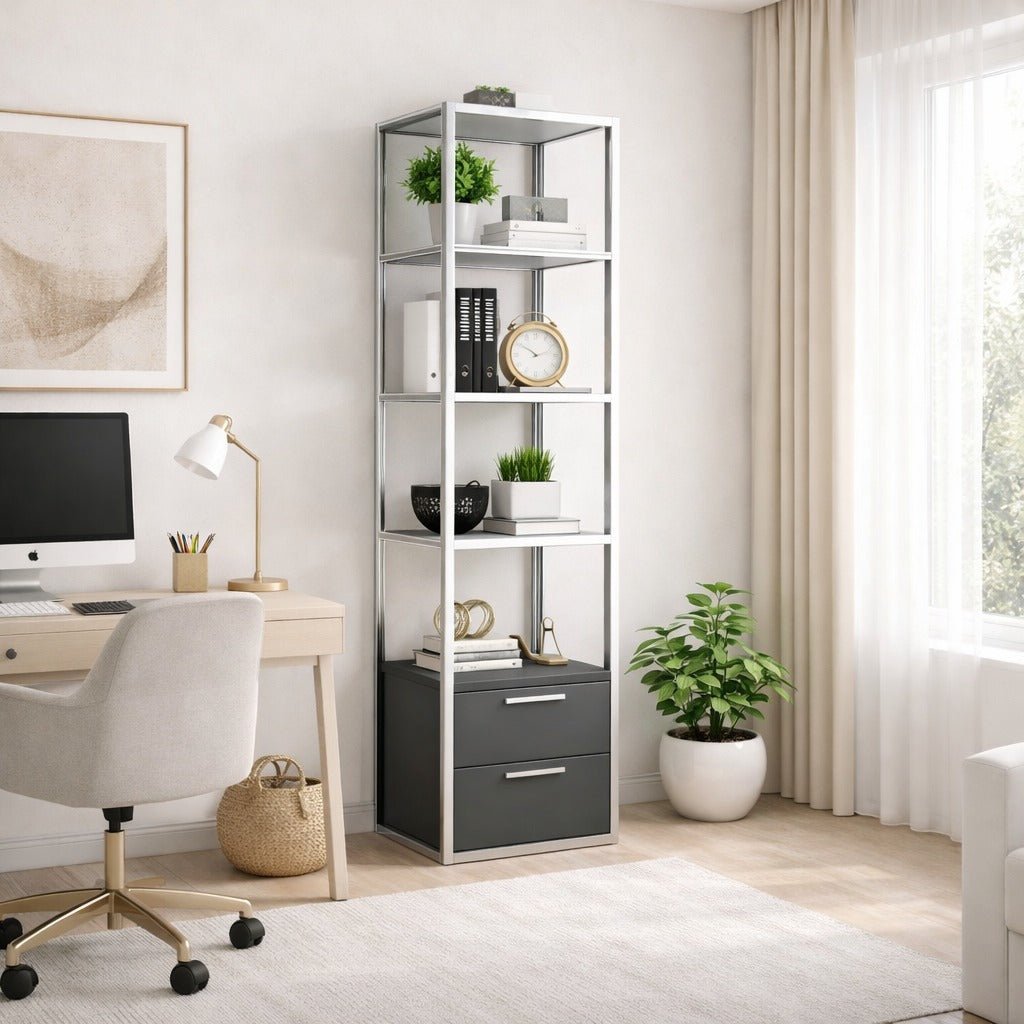 Bücherregal Robbins Weiß Weiß Anthrazit Melamin 39x160x39 cm