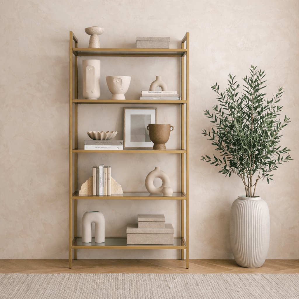 Boekenkasten - Modern chic boekenkast Veneto goud metaal glas 80x165x30 cm - Dimehouse