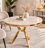 Eettafels - Eettafel wit rond marmerlook met goud - 90 cm doorsnee - Mos - Dimehouse