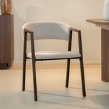 Eetkamerstoelen-Japandi eetkamerstoel zandkleur bouclé Kyo - walnoot frame - met armleuning-Dimehouse