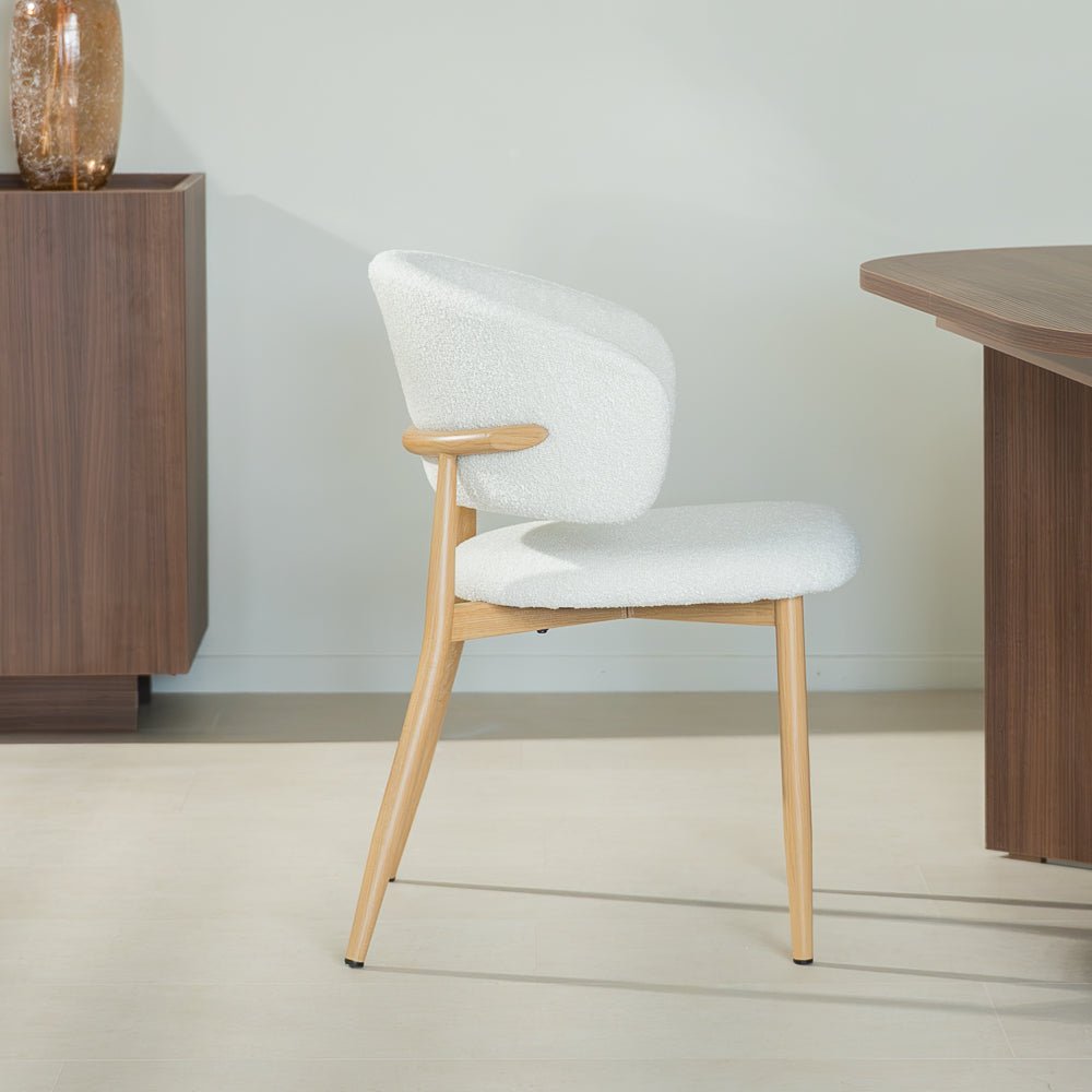 Esszimmerstühle-Japandi Esszimmerstuhl Yuka Beige - Rahmen in Eichenoptik -Dimehouse