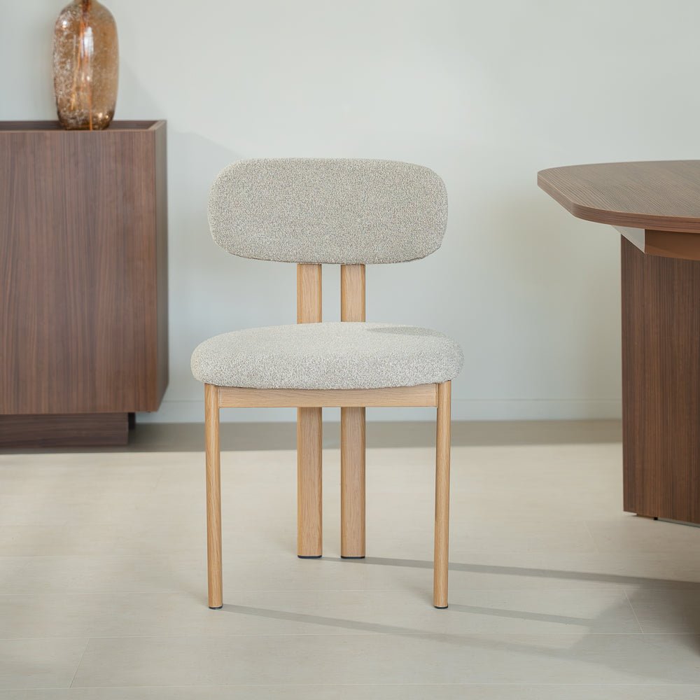 Esszimmerstühle-Japandi Esszimmerstuhl Miyo Bouclé Sandfarbe - Rahmen in Eichenoptik -Dimehouse