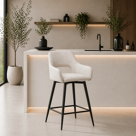 Drehbarer Barhocker Beige Stoff Skye - Sitzhöhe 67 cm - Mit Armlehnen