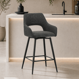 Drehbar Barhocker Skye aus schwarzem Stoff – Sitzhöhe 67 cm – mit Armlehnen