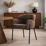 Esszimmerstuhl Lola Bouclé Stoff Taupe mit rundem Rücken und Armlehne 