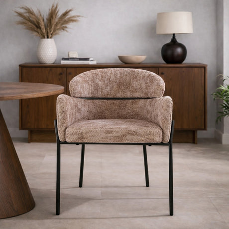 Esszimmerstuhl Lola Bouclé Stoff Champagner mit rundem Rücken und Arm 