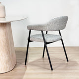 Komplettes Möbelset: Lea Esstisch Sintered Stone Marmorlook Travertin - Walnussrahmen + 4x Lisa Esszimmerstühle Bouclé Grau 