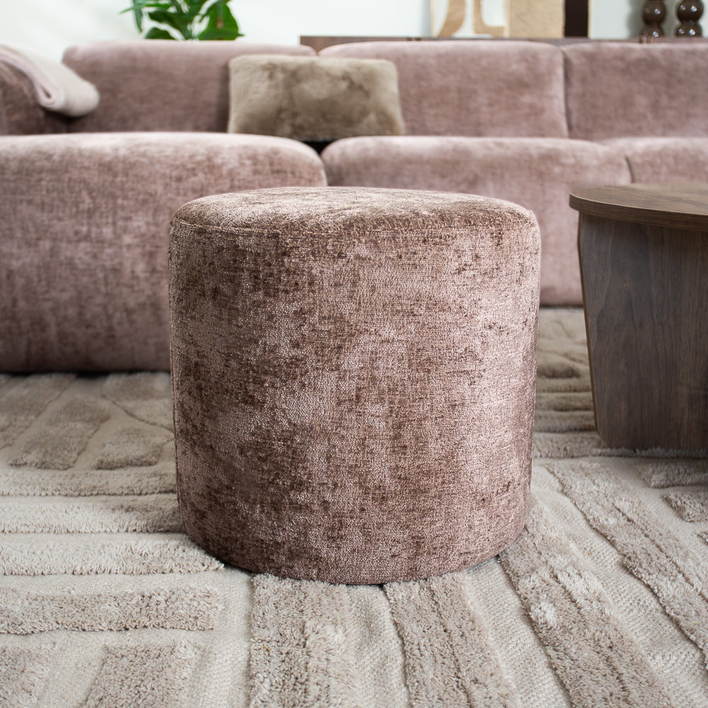 Hocker taupe chenille stof - 40x40x35 cm - Mara