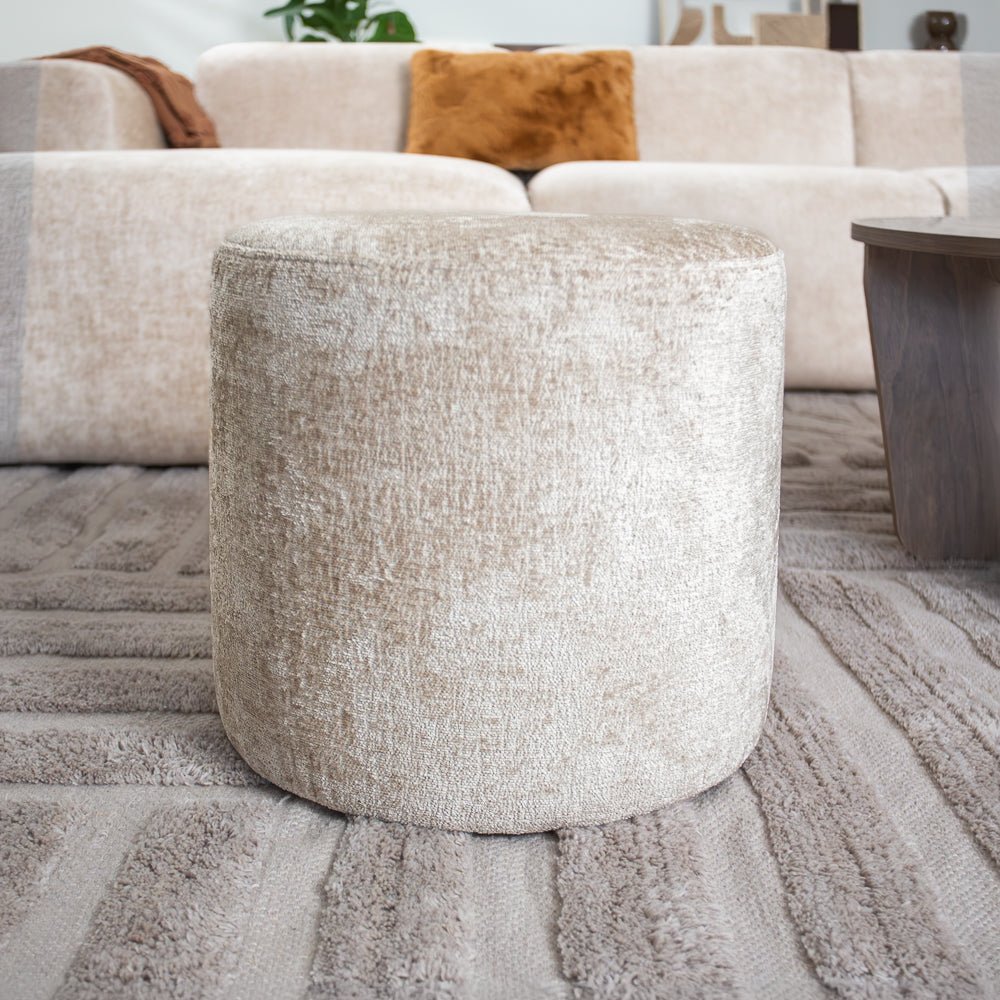 Hockers-Hocker beige chenille stof - 40x40x35 cm - Mara-Dimehouse