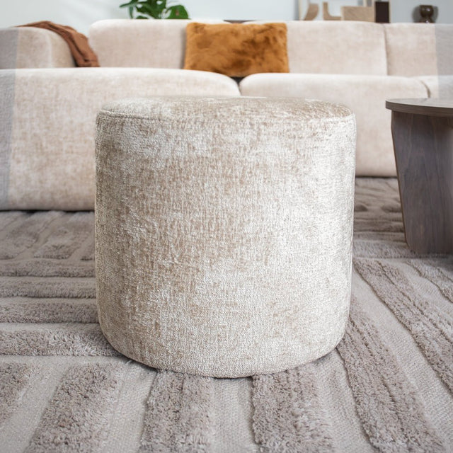 Hockers-Hocker beige chenille stof - 40x40x35 cm - Mara-Dimehouse